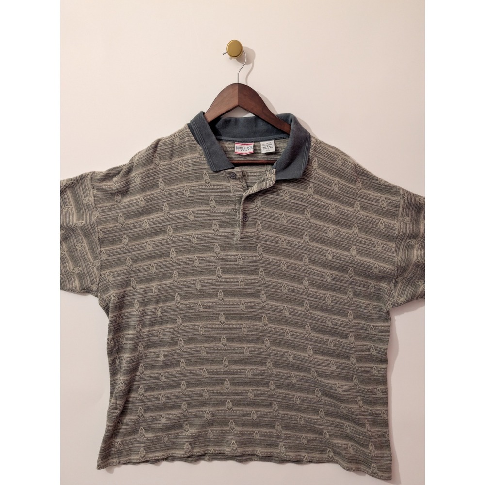 Bugle Boy Polo Shirt Mens XXL Grey Green Textured Knit Vintage 90s Excellent